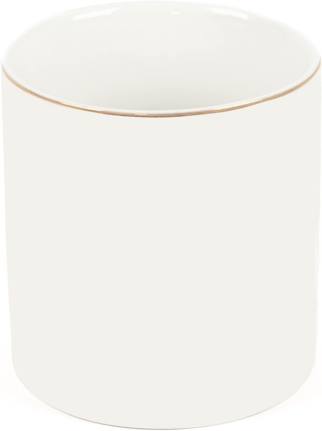 HANKOR Ceramic Pencil Holder for Desk – Cute Gold Trim Pen Aesthetic Makeup Brush Cup Holder Organizer for Desktop Storage Stationery Office Home Supplies, White