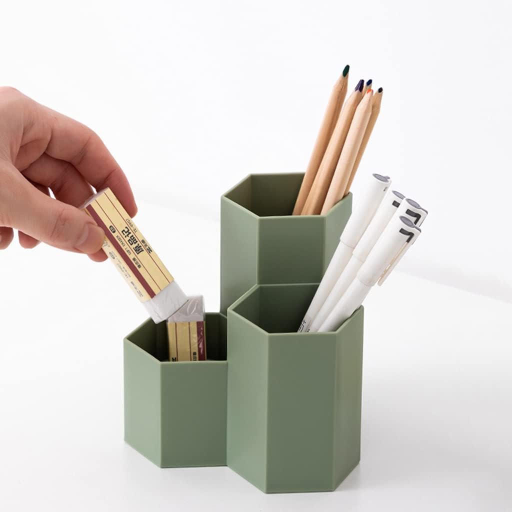 Pen Holder for Desk Pencil Organizer Small Desk Accessories Organizer Cute Pens Cup for Office,School and Home (Green, Triangular)