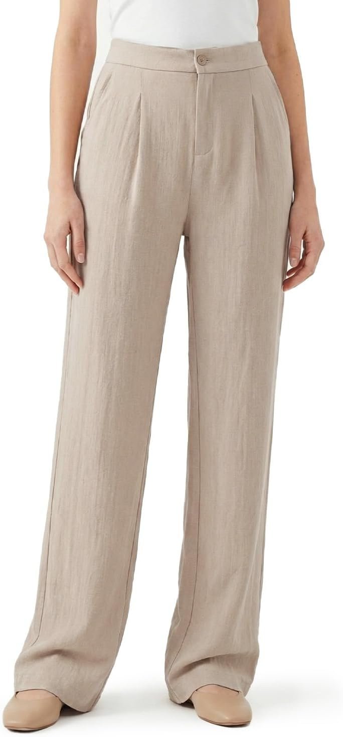 Zylioo Tall Linen Pants Women 5’8″+ Height Wide Leg Straight Palazzo Dress Pants for Work Summer Business Casual