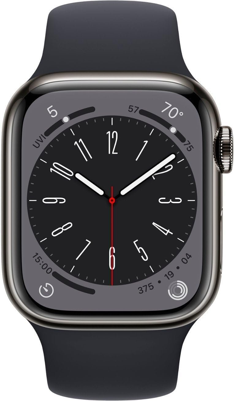 Apple Watch Series 8 [GPS + Cellular, 41mm] – Graphite Stainless Steel with Midnight Sport Band, S/M (Renewed)