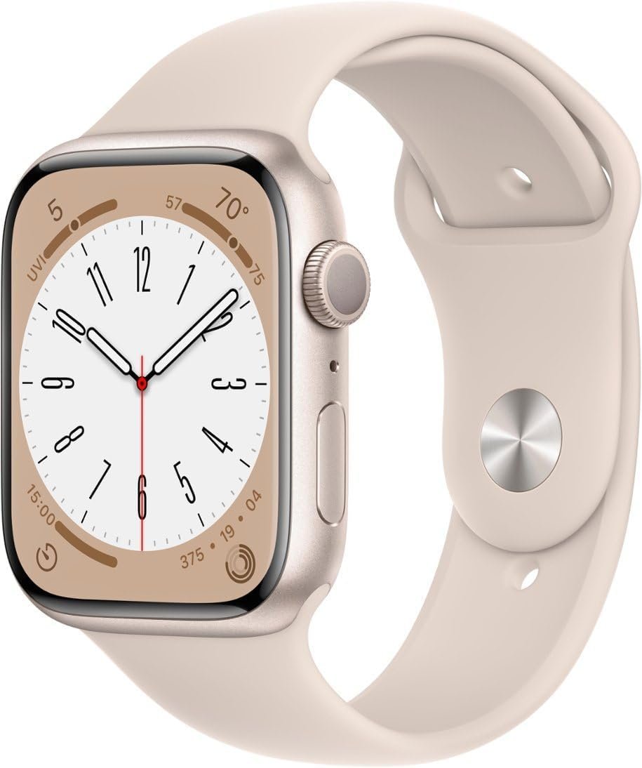 Apple Watch Series 8 [GPS, 45mm] – Starlight Aluminum Case with Starlight Sport Band, M/L (Renewed)