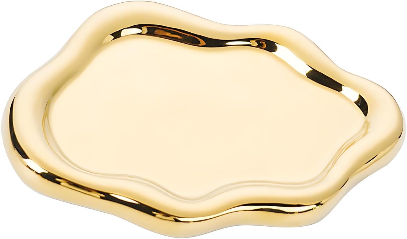 Ceramic Jewellery Dish Trinket Dish Jewelry Tray Cloud Shape Perfume Tray Rings/Earrings/Bracelets/Watch/Keys Tray for Valentine’s Day//Mother’s Day/Birthday Gift (Gold)