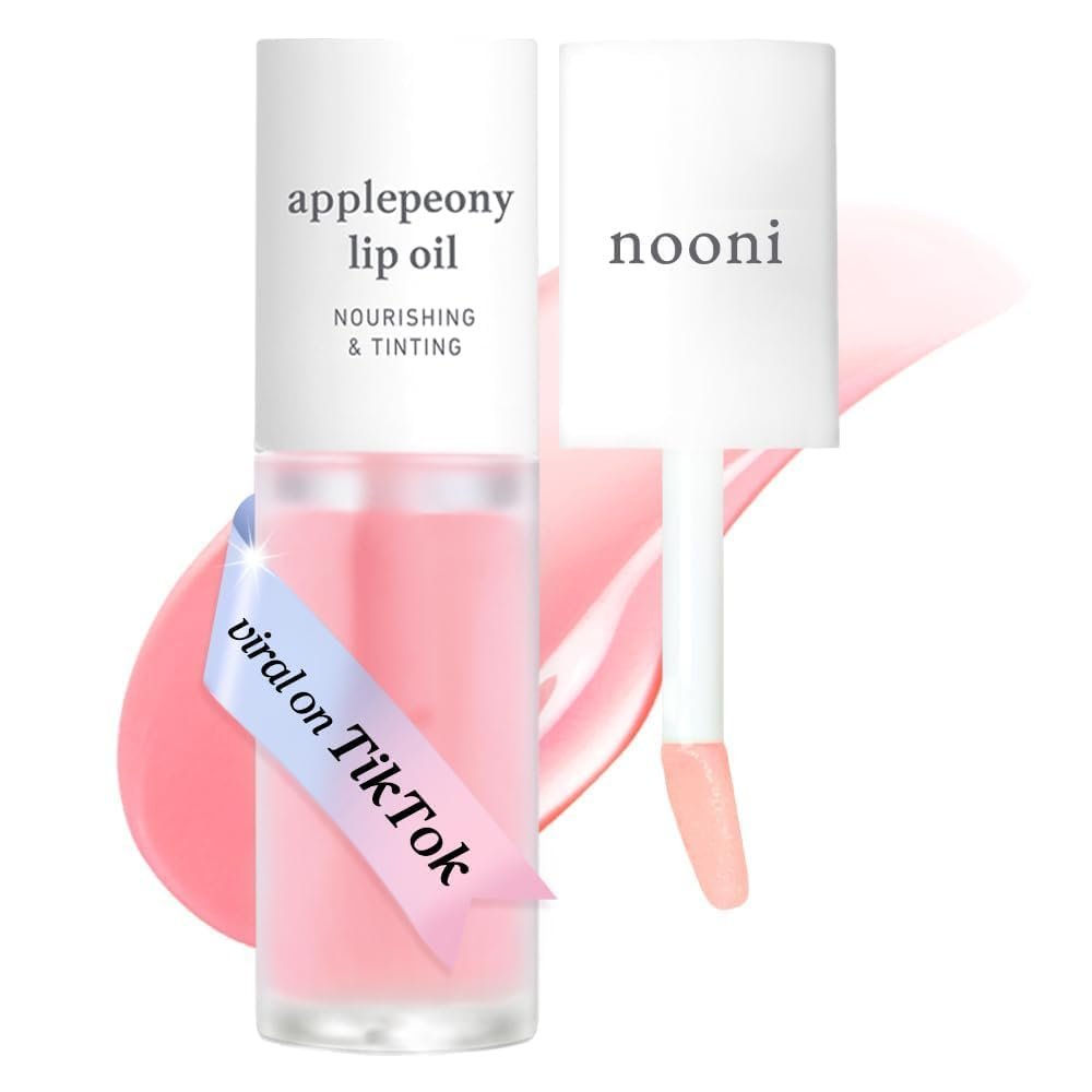 NOONI Korean Lip Oil – Applepeony | Long-Lasting, Moisturizing, Plumping, Revitalizing for Dry Lips, Waterproof, No Peel Off, Hydrating Lip Stain, Stocking Stuffers, Cute Stuff, 0.12 FL Oz
