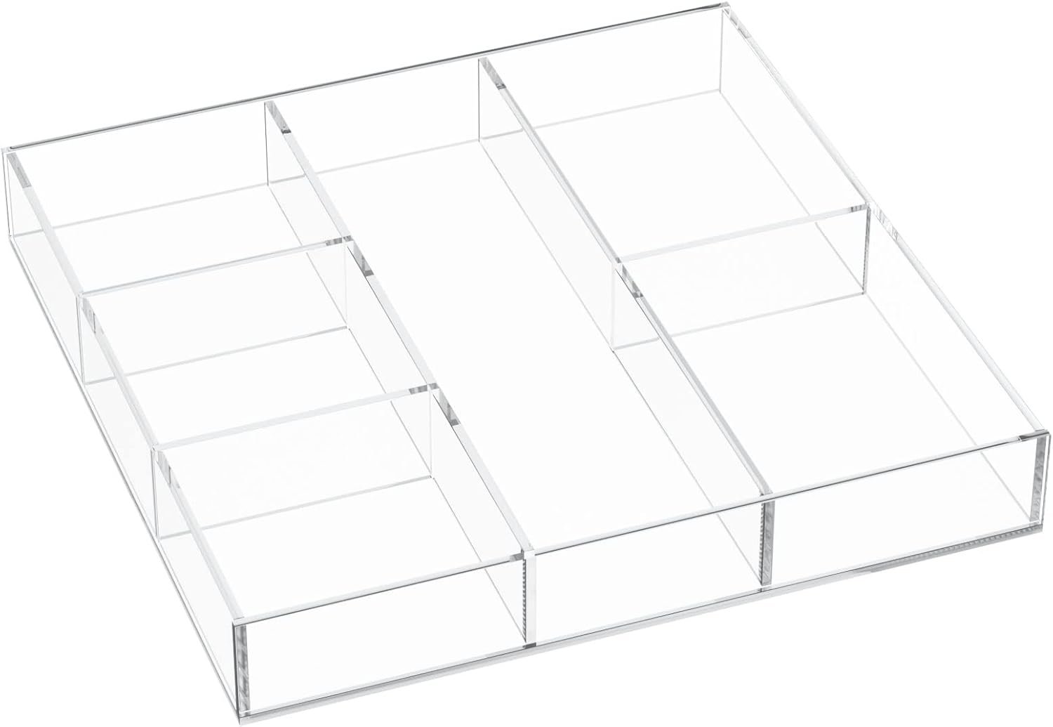HIIMIEI Acrylic Drawer Organizer, 6 Section Clear Makeup Tray Organizer for Drawer Office Bedroom(11.8×11.8 inch)