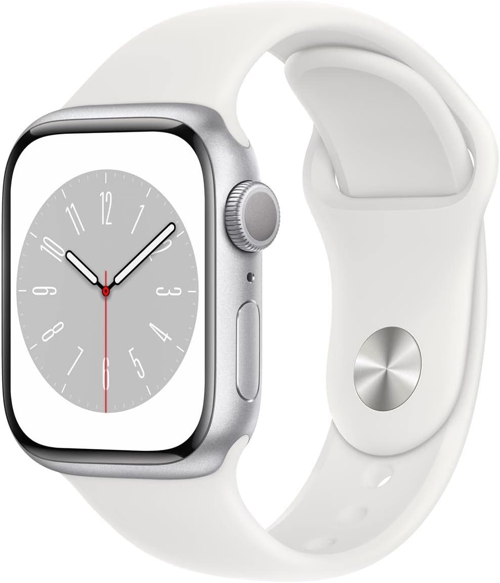 Apple Watch Series 8 [GPS, 41mm] – Silver Aluminum Case with White Sport Band – S/M (Renewed)