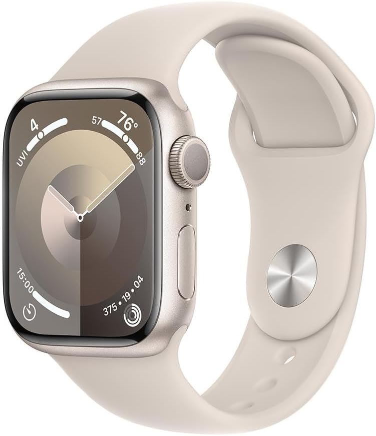Apple Watch Series 9 [GPS 41mm] Starlight Aluminum Case with Starlight Sport Band, S/M (Renewed)
