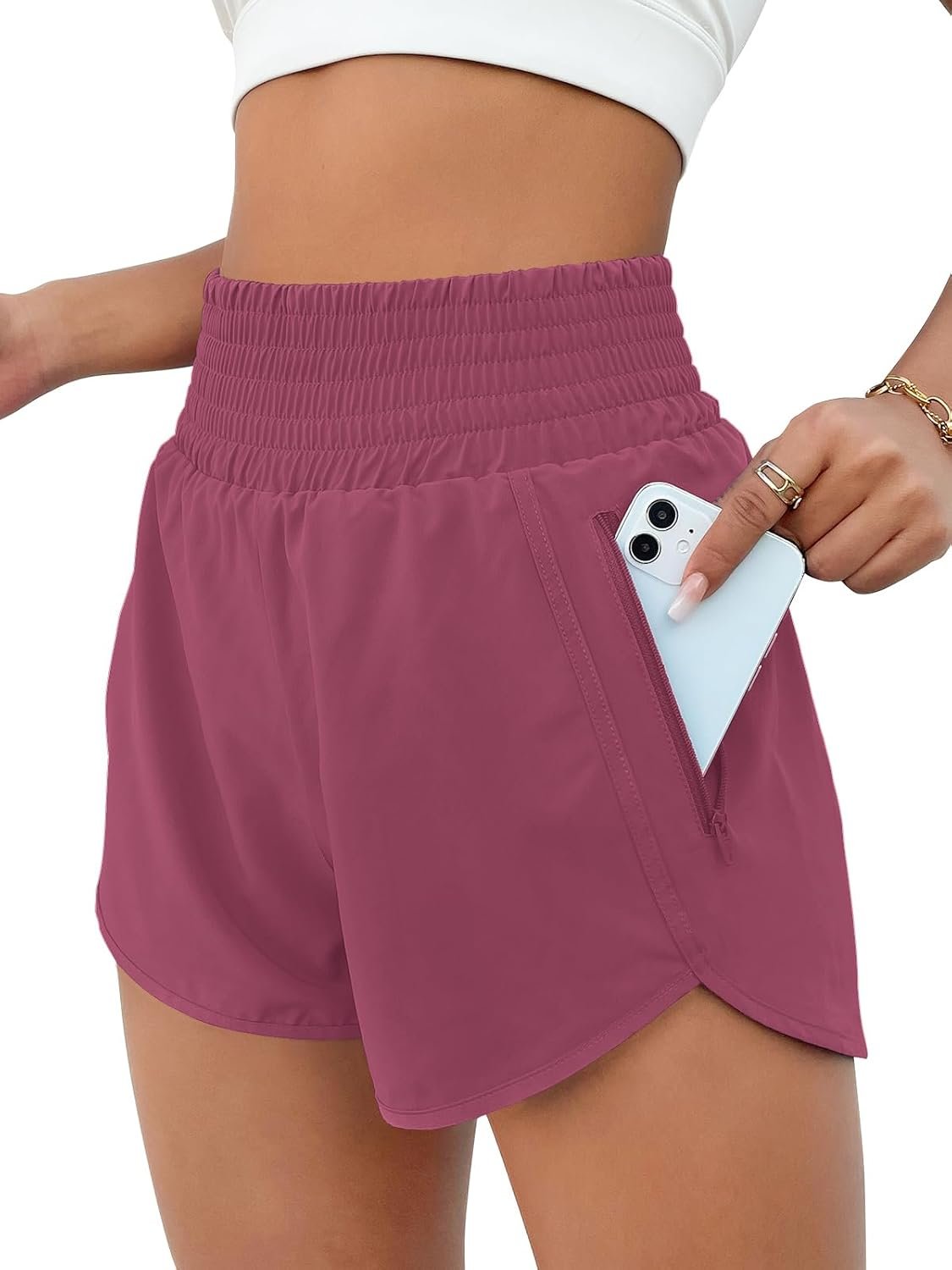 BMJL Women’s Athletic Shorts High Waisted Running Short Pocket 2.5″ Sporty Shorts Gym Workout Shorts