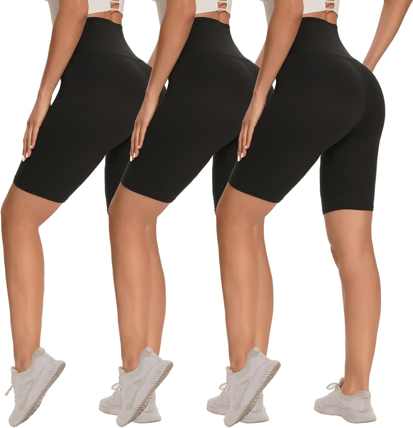 Syrinx 3 Pack Biker Shorts for Women – 8″/5″ High Waisted Tummy Control Workout Yoga Running Athletic Shorts