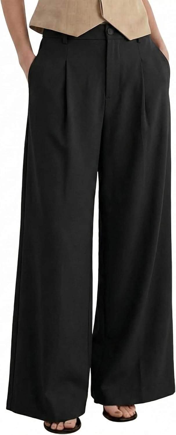 Arach&Cloz Women’s Linen Blend Wide Leg Palazzo Pants All-Season Business Casual Outfits Dress Trousers