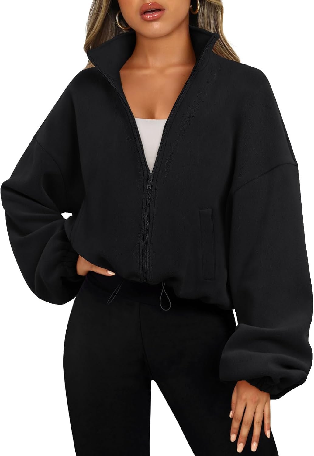 AUTOMET Womens Fleece Jackets Zip Up Oversized Sweatshirts Winter Clothes Long Sleeve Crop Sherpa Fall Outfits Fashion
