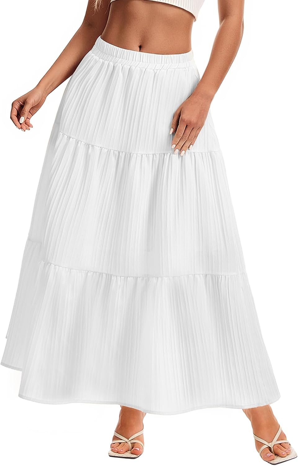 Womens Maxi Skirt Boho Long Flowy Skirts Trendy Summer 2026 Tiered Ruffle Skirt A Line Casual Beach Vacation Dress