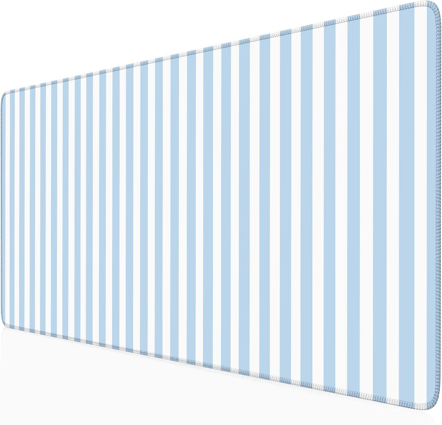 Blue Striped Desk Mat Cute Pastel Large Mouse Pad Kawaii Aesthetic Extended Mat for Home Office Desk Decor Cozy Gaming Keyboard Pad 31.5 X 15.7