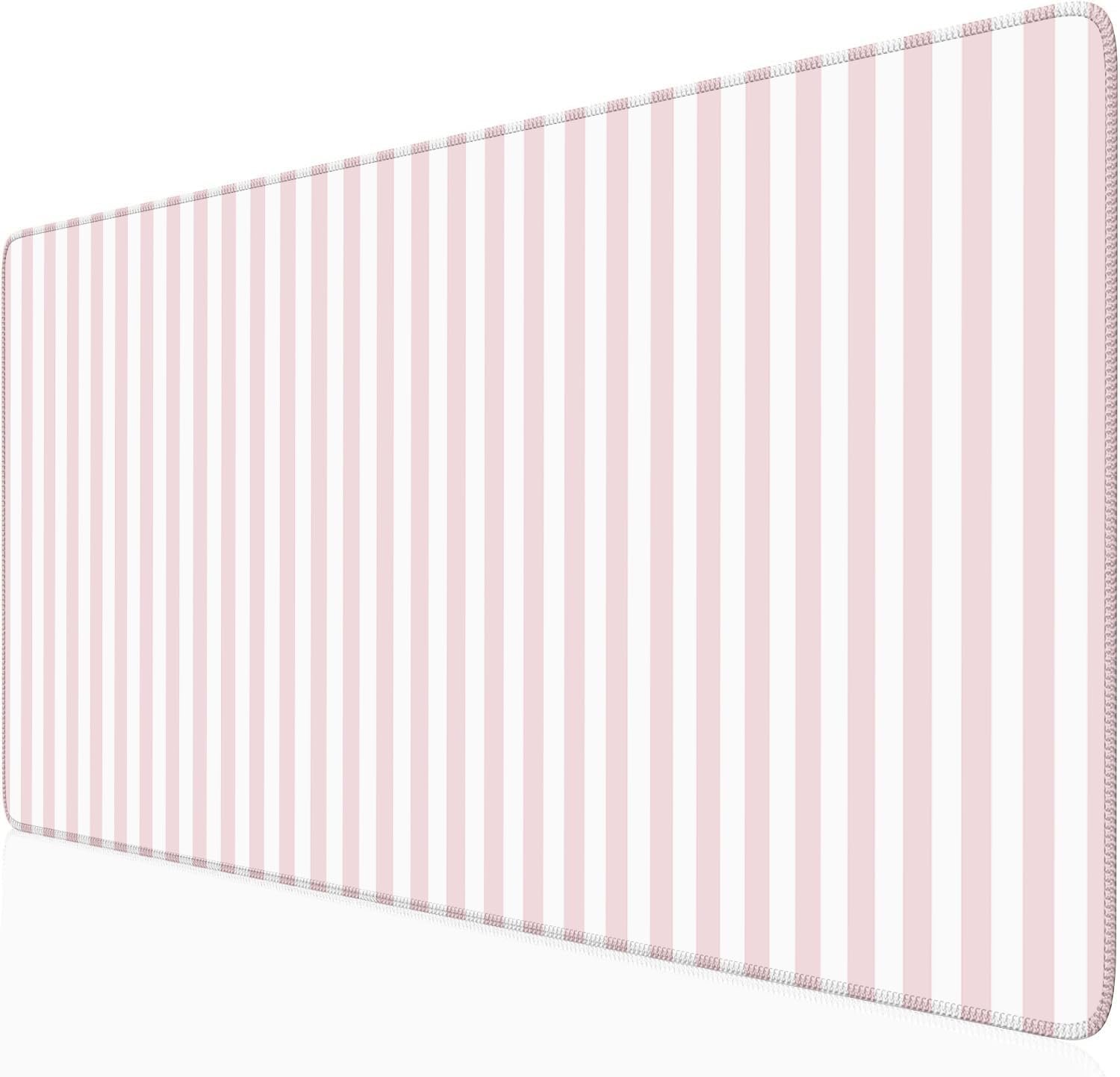 Light Pink Striped Desk Mat Cute Pastel XXL Large Gaming Mouse Pad Desk Pad Kawaii Cozy Aesthetic Keyboard Laptop Computer Mat Home Office Decor for Women