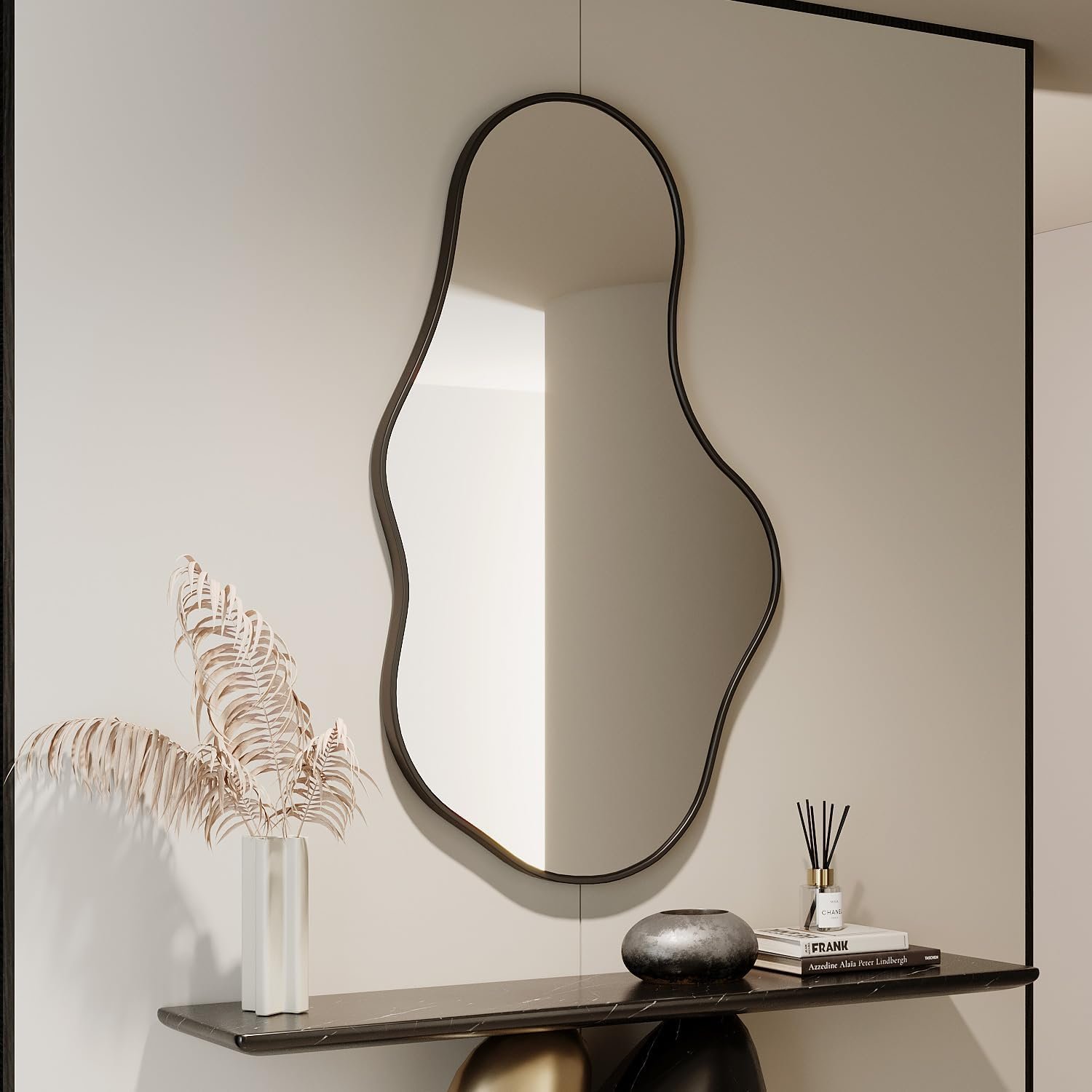 Irregular Wall Mirror – Black Wall Mirrors Decorative 24″x 40″ Wavy Asymmetrical Abstract Mirror Aviation Aluminum Alloy Frame Unique for Vanity, Entryway, Bathroom, Bedroom, Living Room, Cloakroom