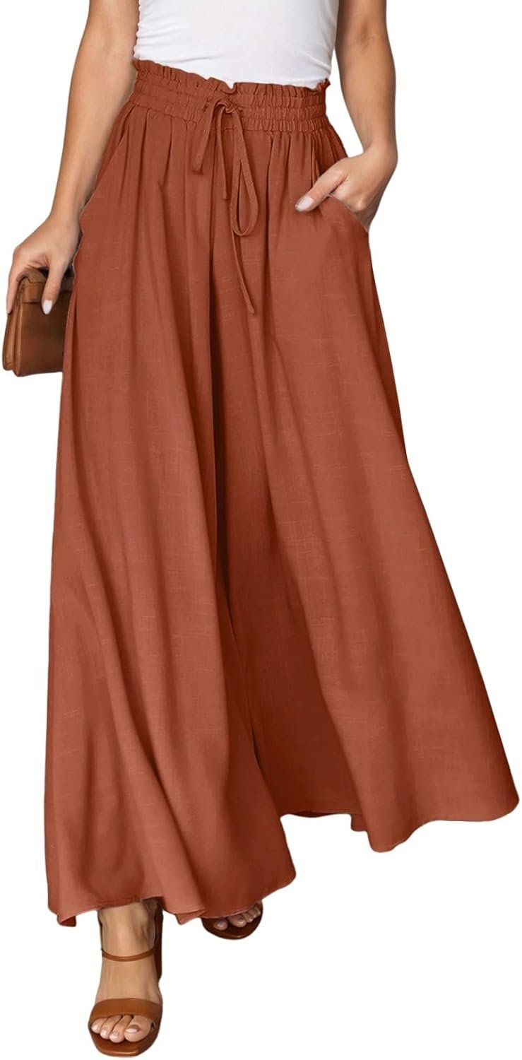 Dokotoo Pants for Women Casual Elastic Waist Wide Leg Pants with Pockets