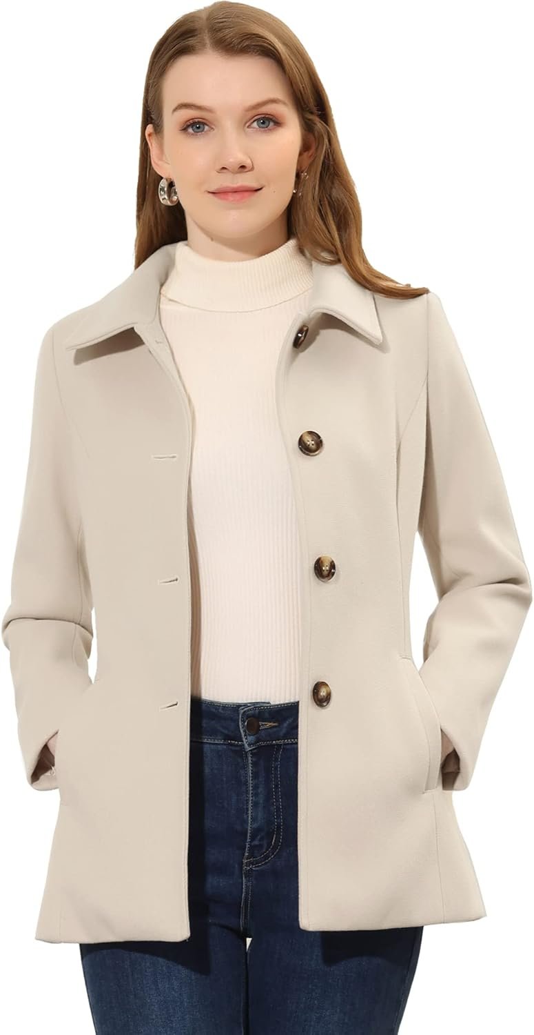 Allegra K Womens Work Office Winter Overcoat Single Breasted Point Collar Pea Coat