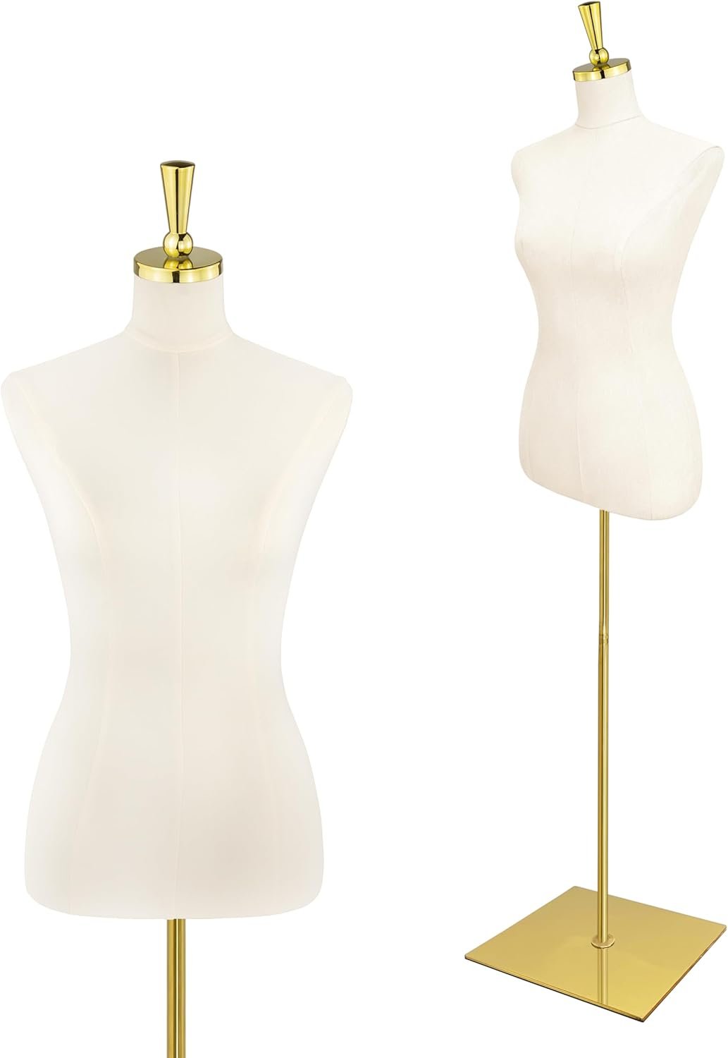 Mannequin Torso for Women, 53″-73″ Height Adjustable Dress Form Sewing Mannequin with Golden Metal Stand, Beige