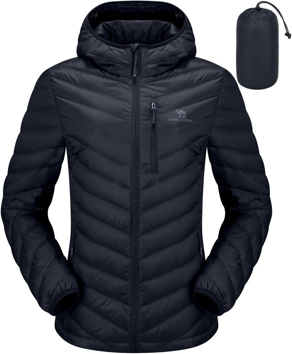 CAMEL CROWN Women’s Down Jackets Lightweight Puffer Jackets Packable Quilted Winter Coat Hooded Outerwear With Chest Pocket