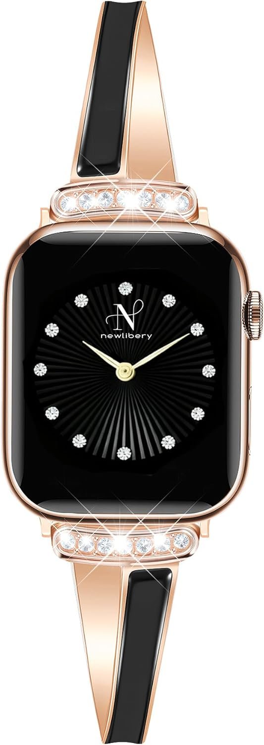 Newlibery Rose Gold Slim Band for Women Compatible with Apple Watch 38mm 40mm 41mm 42mm(S10/11) Designer Bling Dressy Bracelet Adjustable Metal Strap for iWatch Series 11/10/9/8/7/6/5/4/SE 3/2/1