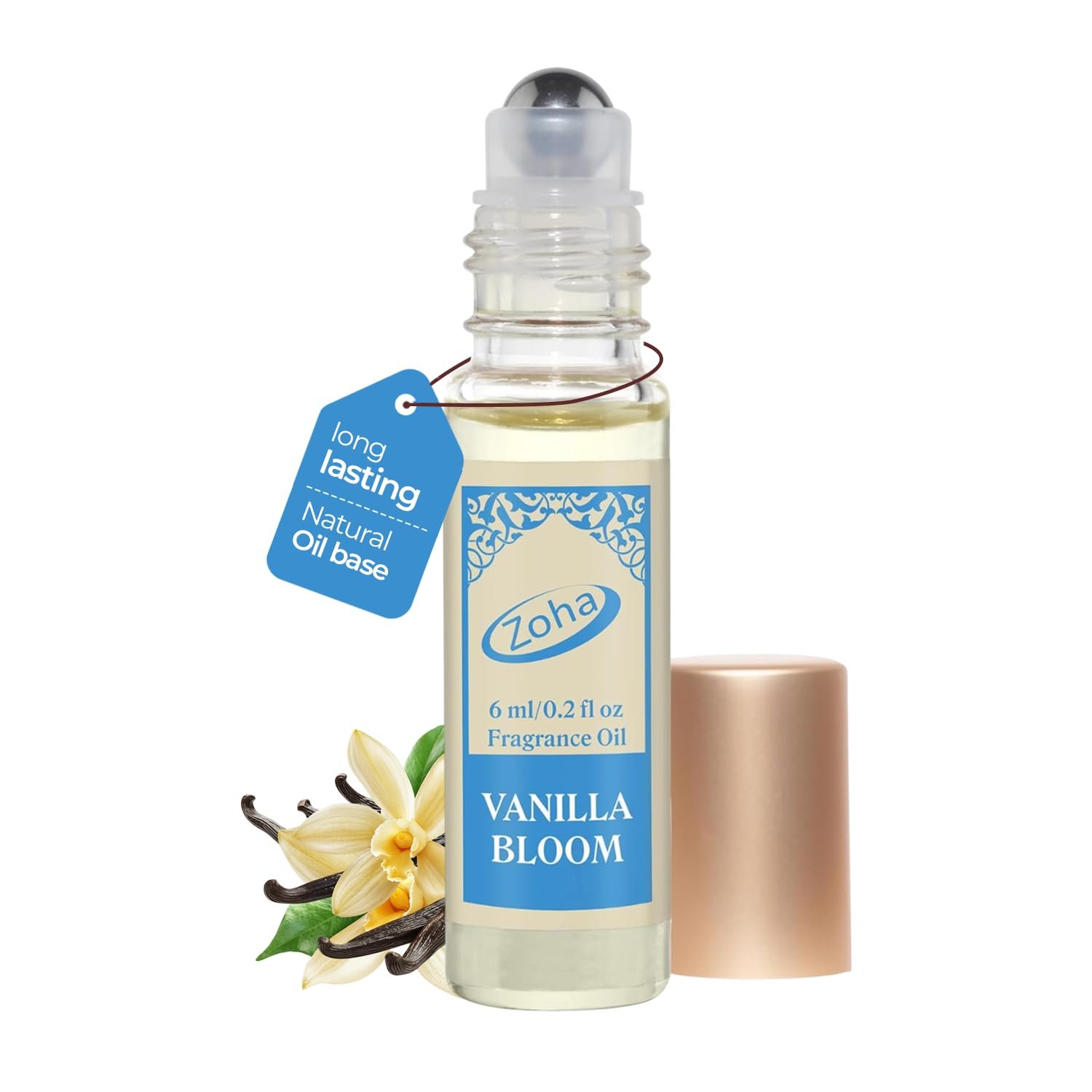 Zoha Vanilla Bloom | Roll on Perfumes for Women & Men | Alcohol-free Vanilla Perfume Oil | Travel Size Long Lasting Fragrance | 6ml Roller