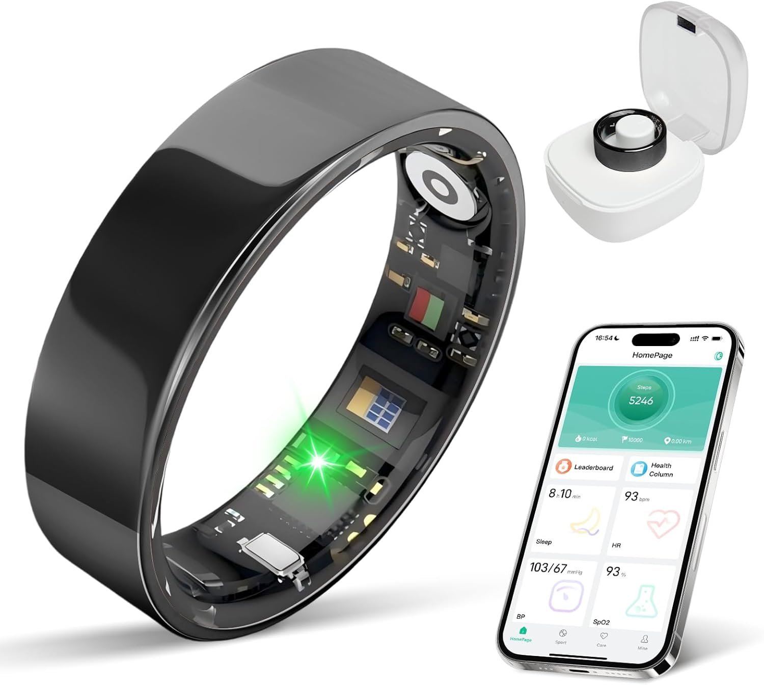 BIEMHA IP68 Waterproof Smart Ring – Fitness & Health Tracker with Sleep/Exercise Monitoring, Unisex for Women Men, iOS & Android Compatible, Long Lasting Battery Life, No Subscription (Black, 8)