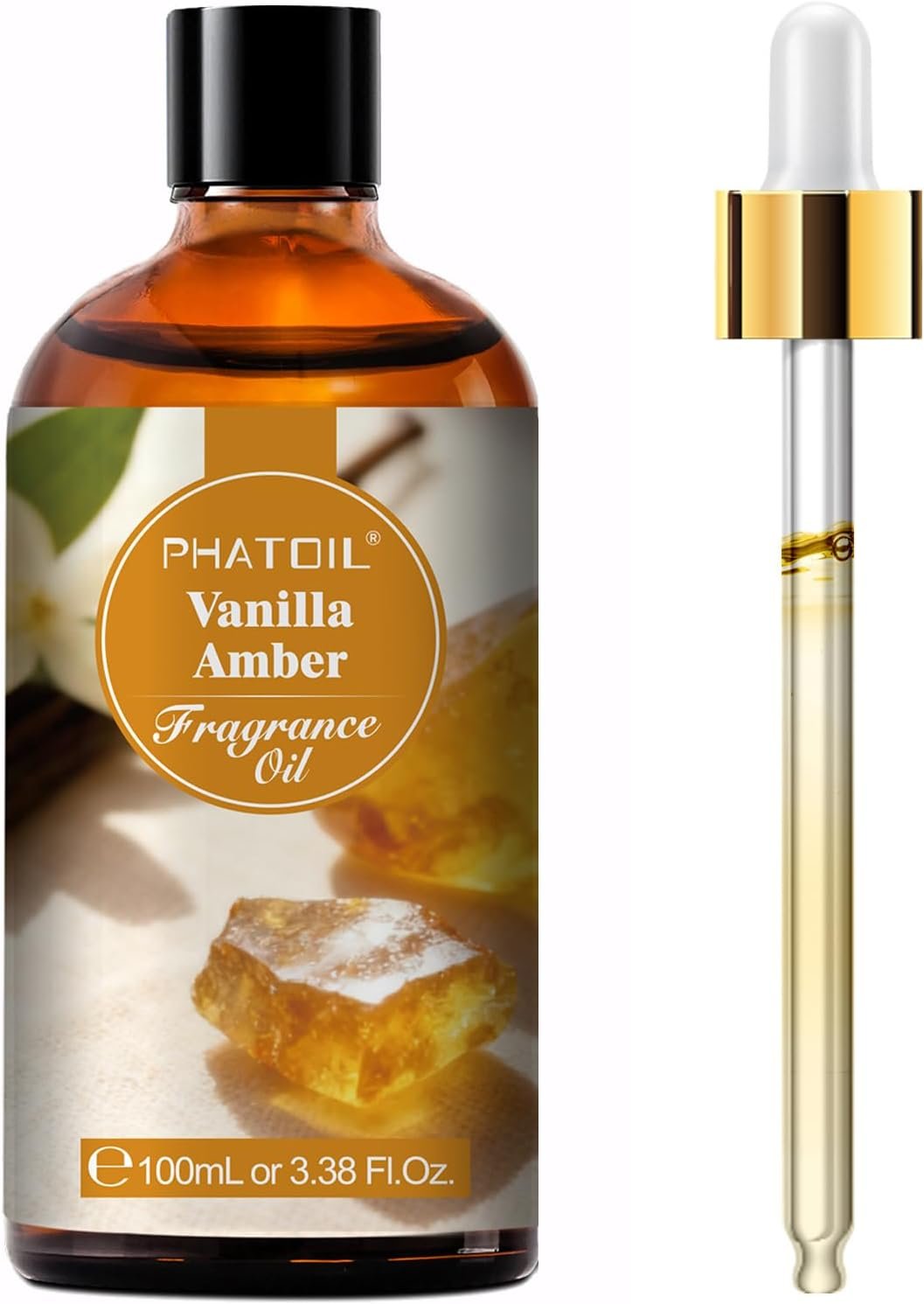 PHATOIL 3.38FL.OZ Vanilla Amber Fragrance Oils for Aromatherapy, Essential Oils for Diffusers for Home, Perfect for Diffuser, Yoga, Skin Care, DIY Candle and Soap Making – 100ml