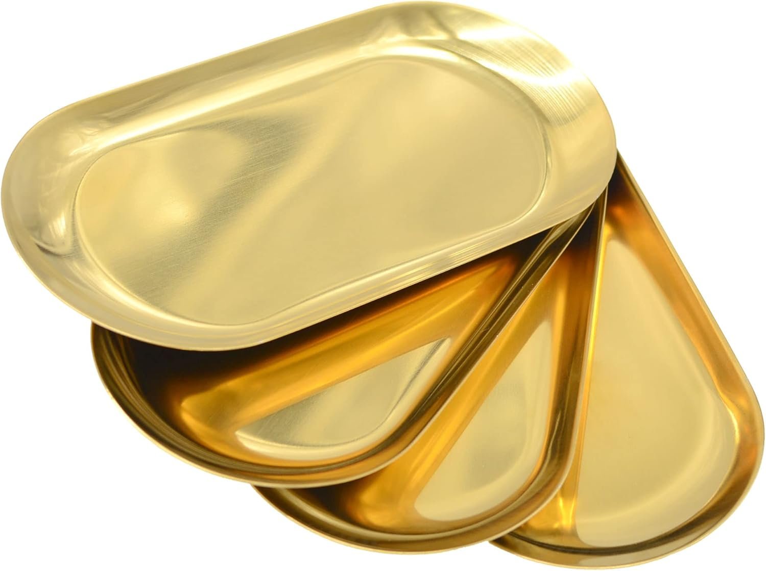 4 Pcs Small Size 7 Inch x 3.3 Inch Trinket Tray, Gold Stainless Steel, for Serving Trays Towel Storage Dish Plate Tea Fruit Trays Jewelry Plate Decorative Storage Tray (Gold 4pcs, 7.1×3.34)