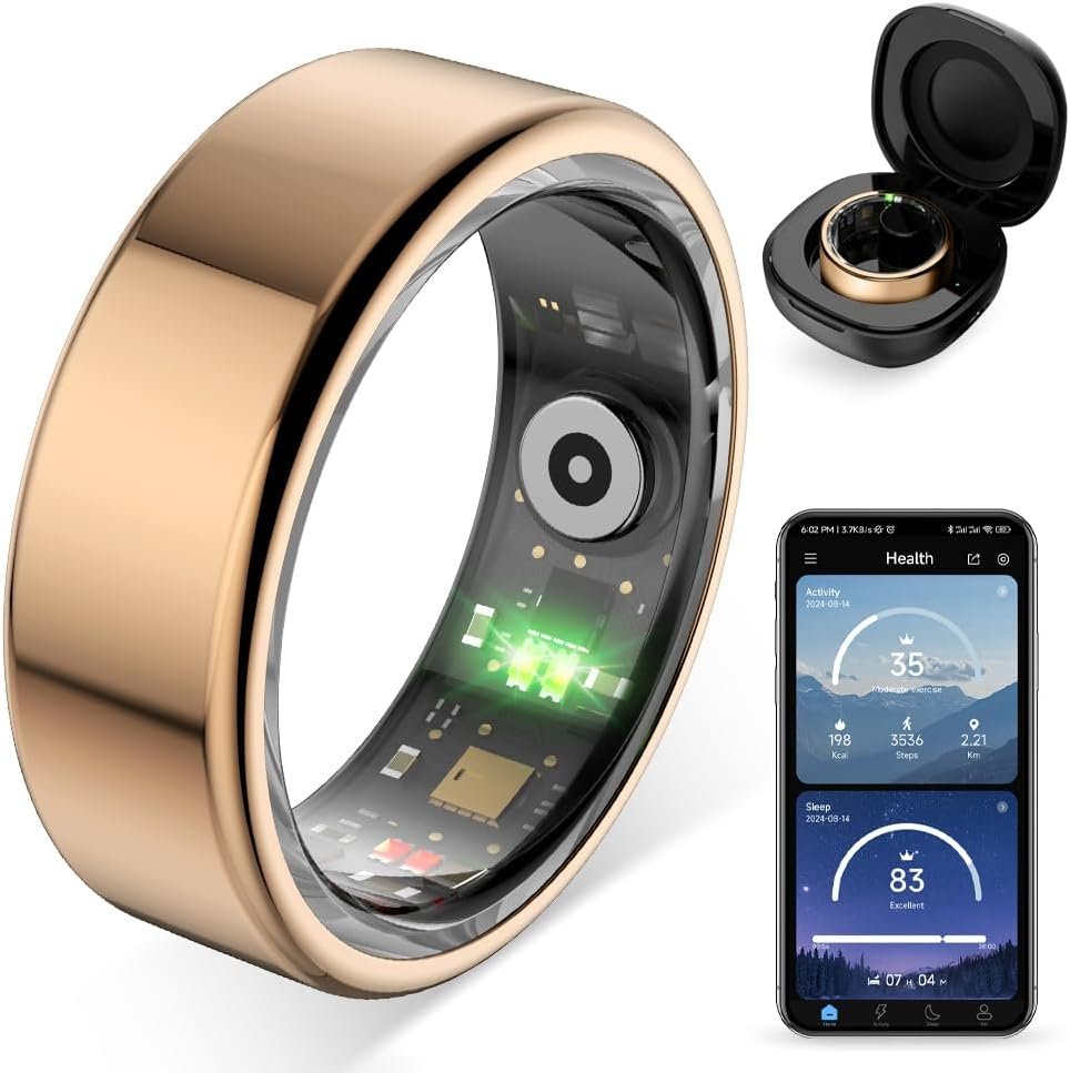 COLMI R02 Smart Ring, Smart Ring for Women and Men, with a Charging Case, Supports Heart Rate, Blood Oxygen, Sleep Health Monitoring, No Subscription Fee. (Rose Gold, 9#)