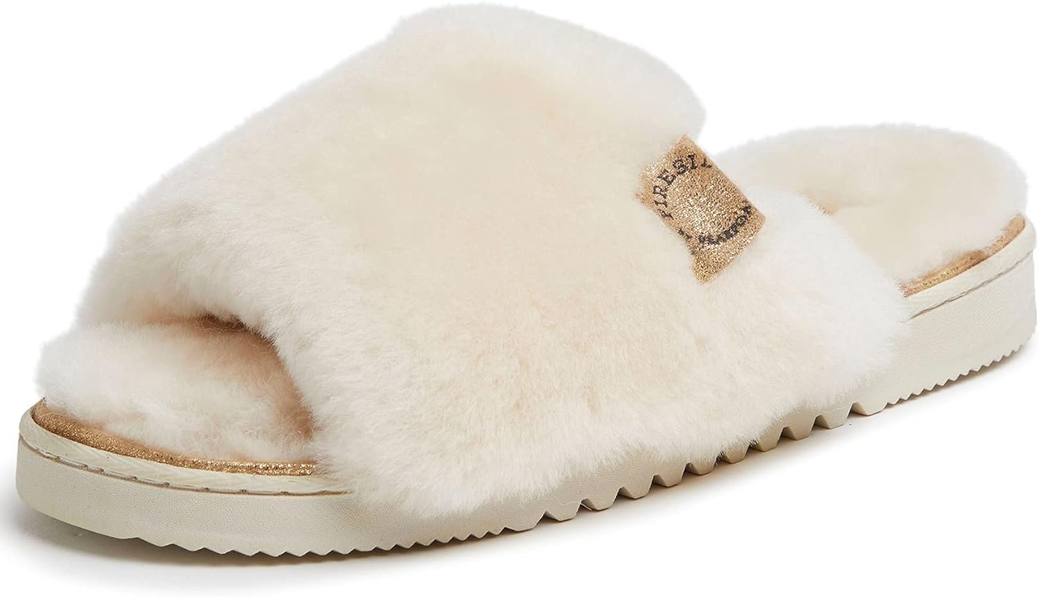 Dearfoams Women’s Fireside Cairns Shearling Easy on/Off Slide Sandal Slipper