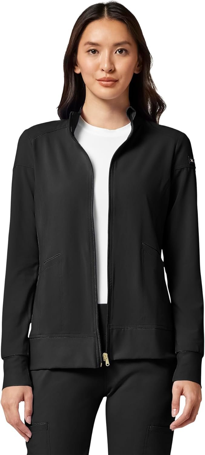 Cherokee Womens Zip Front Scrub Jacket, 2 Pockets, Princess Seams, Moisture Wicking, 360 Stretch Fabric – CK303
