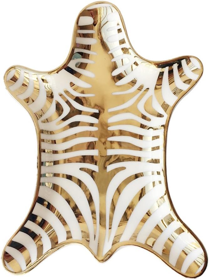 Zebra Stripe Jewelry Tray Ceramic Dishes Plate Gilded 5.9″, Gold