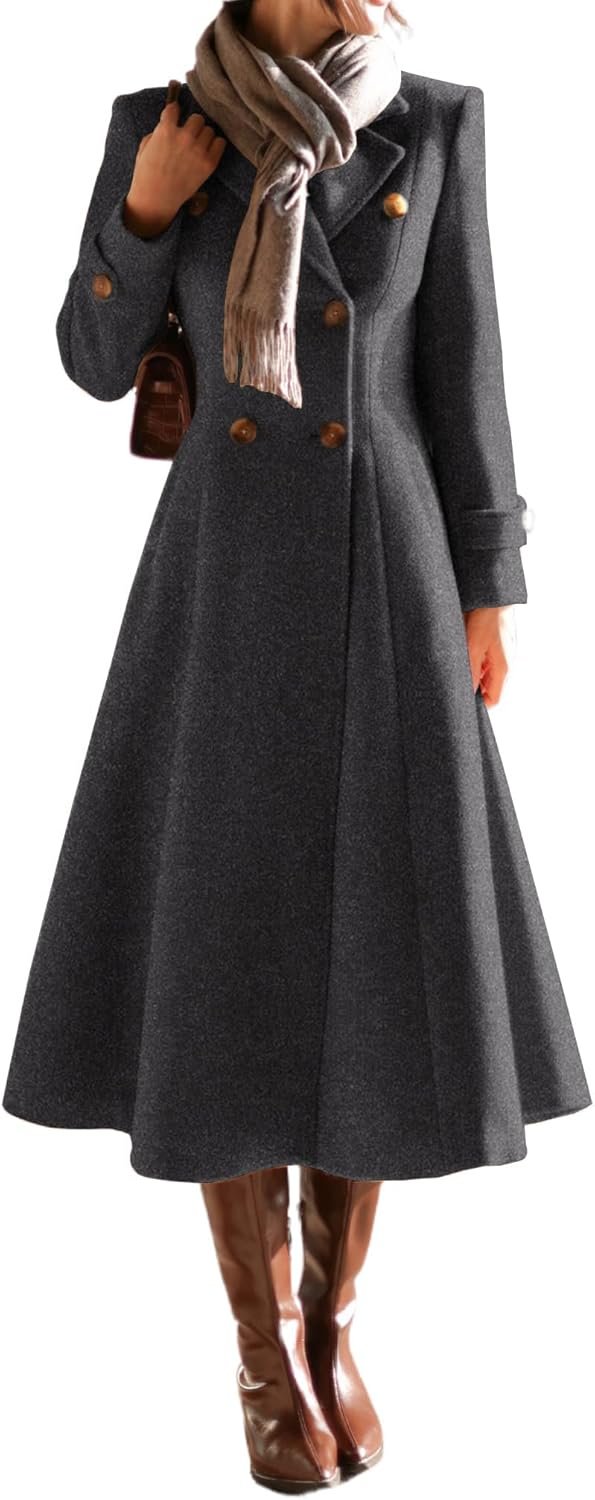 IDEALSANXUN Womens Long Wool Coat Fall Winter Double Breasted Trench Coat Peacoat Jackets