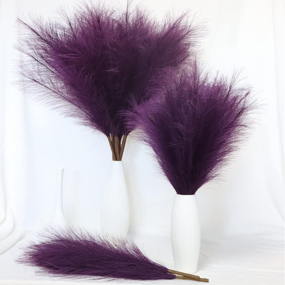 MAKHOT Purple Pampas Grass Decor Tall-Faux PampasGrass Small 30″-5 Stems Dried Pampass Floral Purple Decor Flower-Artificial Small Pampas Filler Vase-Colored PampasGrass Floor Vase Decoration