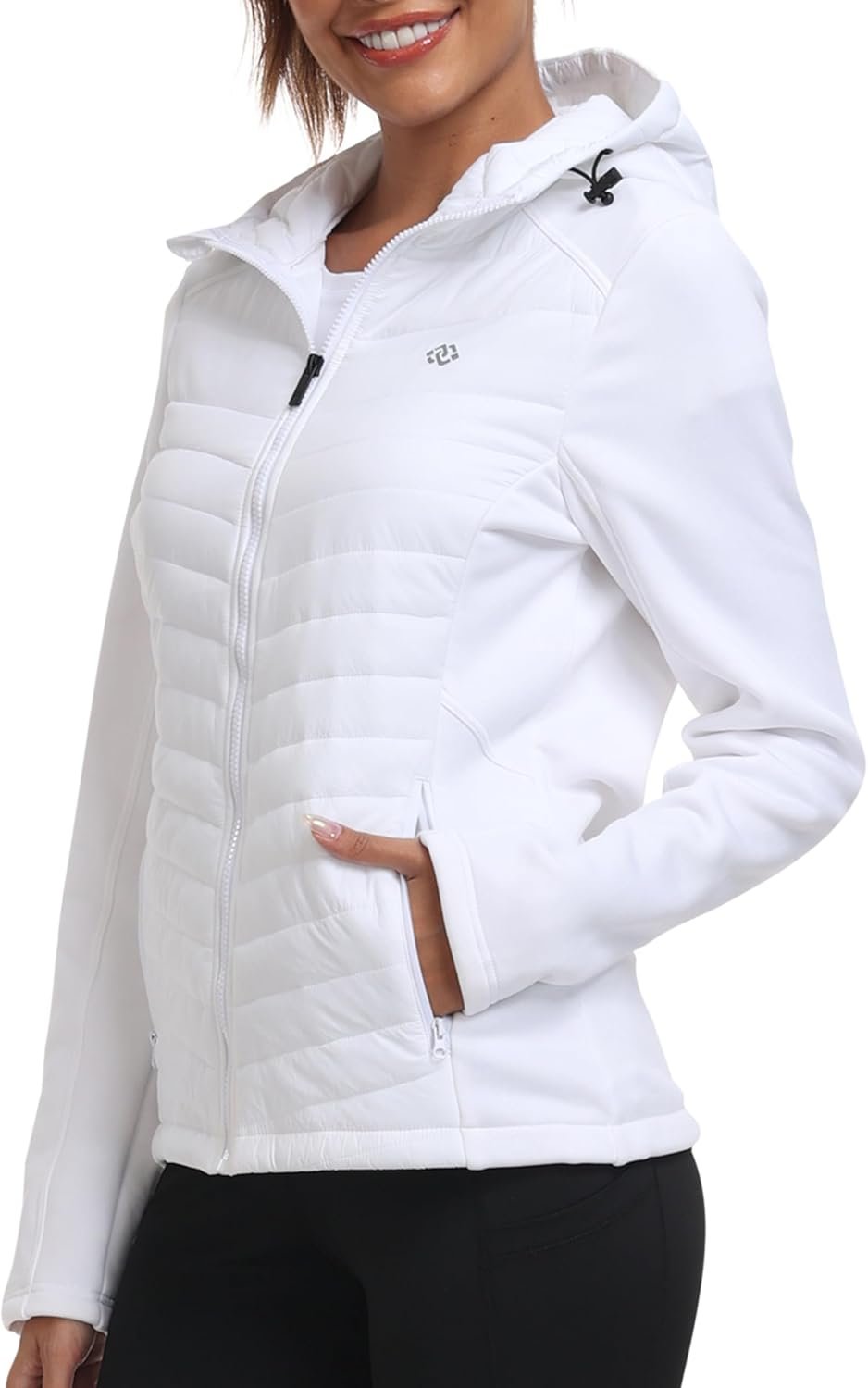 MoFiz Womens Fleece Lined Softshell Jacket Hooded Lightweight Insulated Puffer Hybrid Down Jacket Full Zip Running Coat