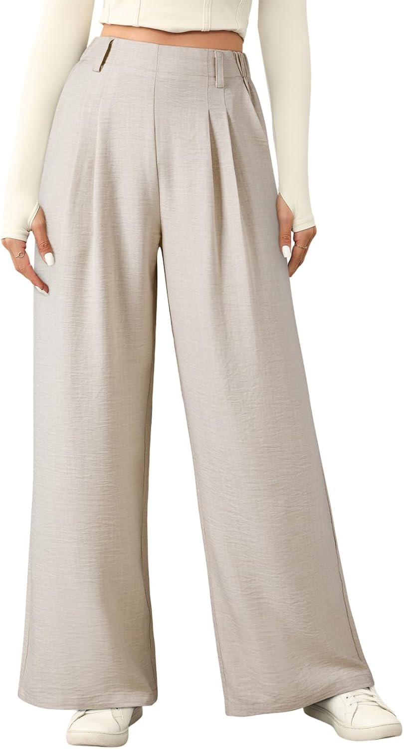 EVALESS Women’s Wide Leg Pants High Waisted Business Work Casual Trousers 2026 Summer Comfy Palazzo Pants with Pockets