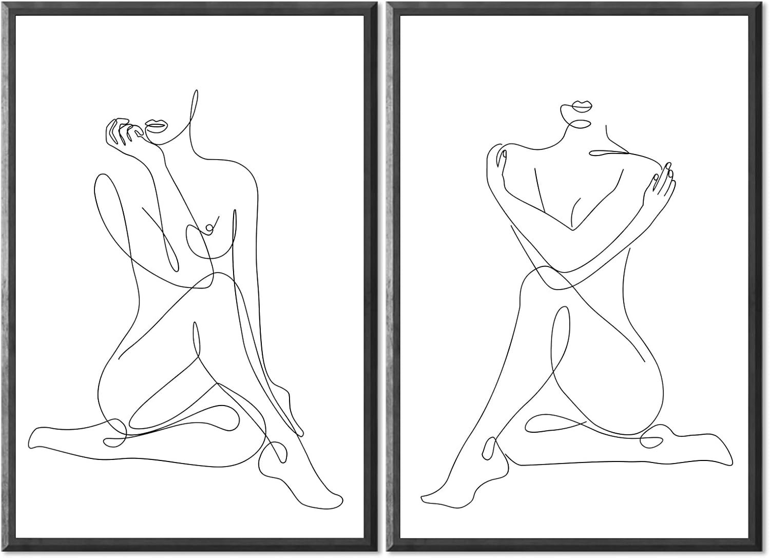 Abstract Woman Line Wall Art Minimalist Line Art Woman Body Line Drawing Black and White Line Posters Abstract Female Poster Modern Minimalist Abstract Line Art Decor – 16x24inchx2Pcs, Unframed