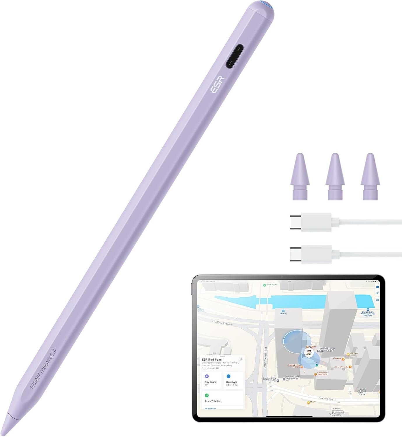ESR Geo Digital iPad Pencil Findmy Compatible with Apple iPad 2018-2026,with Easy Shortcuts for Apple iPad A16/10/9/8 & Air 13/11 & Pro 12.9/13/11 & Mini 7/6/5,Purple(No Wireless Charging)