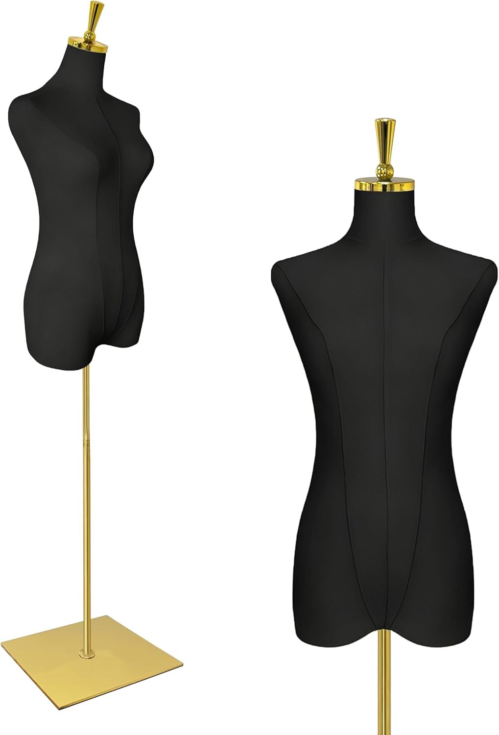 Female Mannequin Torso, 53″-73″ Height Adjustable Dress Form Mannequin for Women with Golden Metal Stand, for Sewing and Display Black