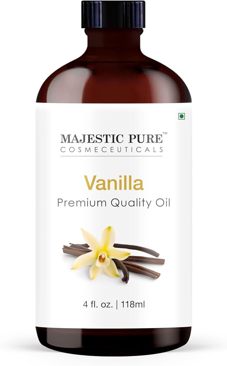Majestic Pure Vanilla Essential Oil with Glass Dropper – 4 Fl Oz – 100% Pure and Natural Vanilla Oil – Premium Grade Essential Oils for Diffuser, Aromatherapy, Soap and Candle Making