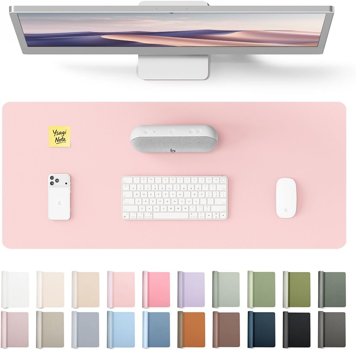 YSAGi Leather Desk Protector, Office Mat, Large Mouse Mat, Non-Slip PU Leather Blotter, Laptop Pad, Waterproof Writing Pad for Office and Home (Light Pink, 23.6″ x 13.8″)