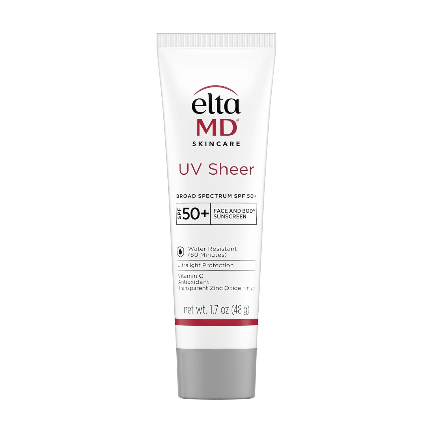 EltaMD UV Sheer Face and Body Sunscreen SPF 50+, No White Cast Sunscreen with Transparent Zinc Oxide and Hyaluronic Acid, Moisturizes and Protects