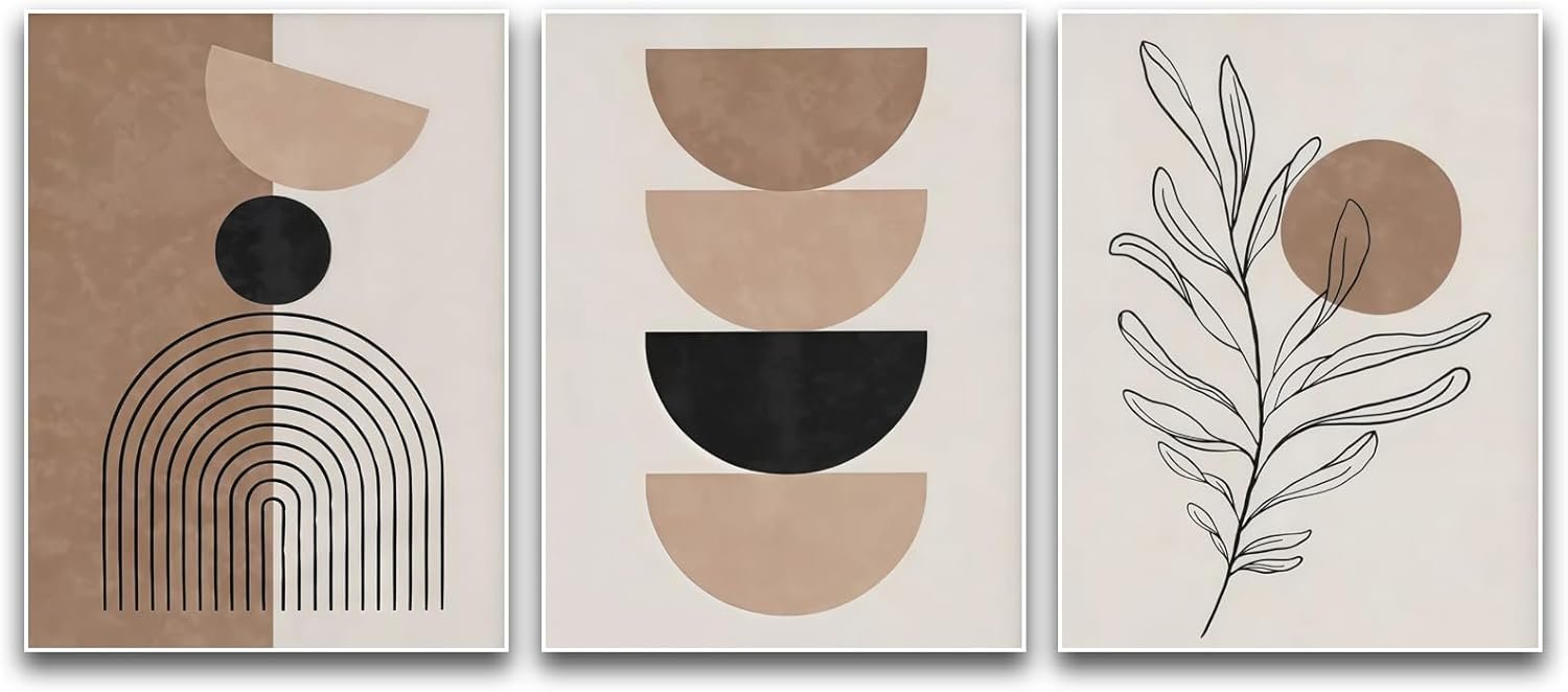 ZHBJSM Minimalist Abstract Wall Art Set of 3 Geometric Line Print Dual-Tone Earthy Tone Modern Scandinavian Boho Chic Decor for Bedroom Living Room Office 12×16 Inch Unframed