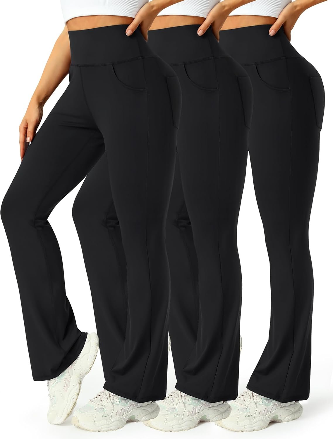 3 Packs Womens High Waist Flare Pants-Flare Yoga Pants，Yoga Pants with Pockets – High Waist and Wide Leg