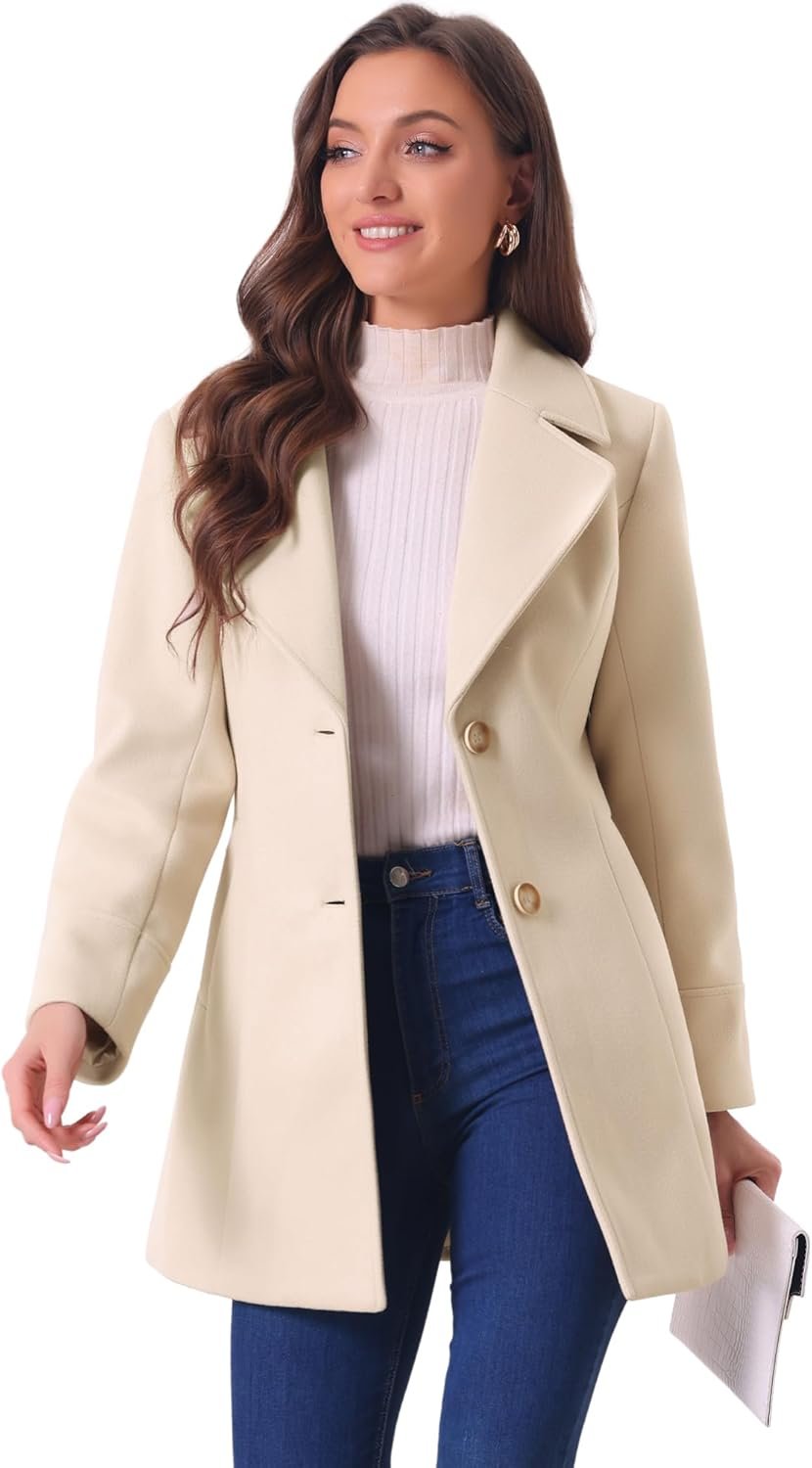 Allegra K Women’s Elegant Overcoat Notched Shawl Collar Single Breasted Outerwear Winter Long Coat