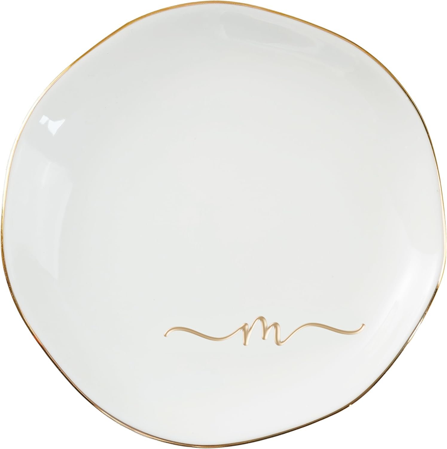 InnoBeta Ceramic Jewelry Tray, Decorative Trinket Dish for Rings Earrings Necklaces Bracelet Watch Keys, Birthday for Women, Mother’s Day Christmas Gift for Women, 4.75″, White Surface Gold (M)