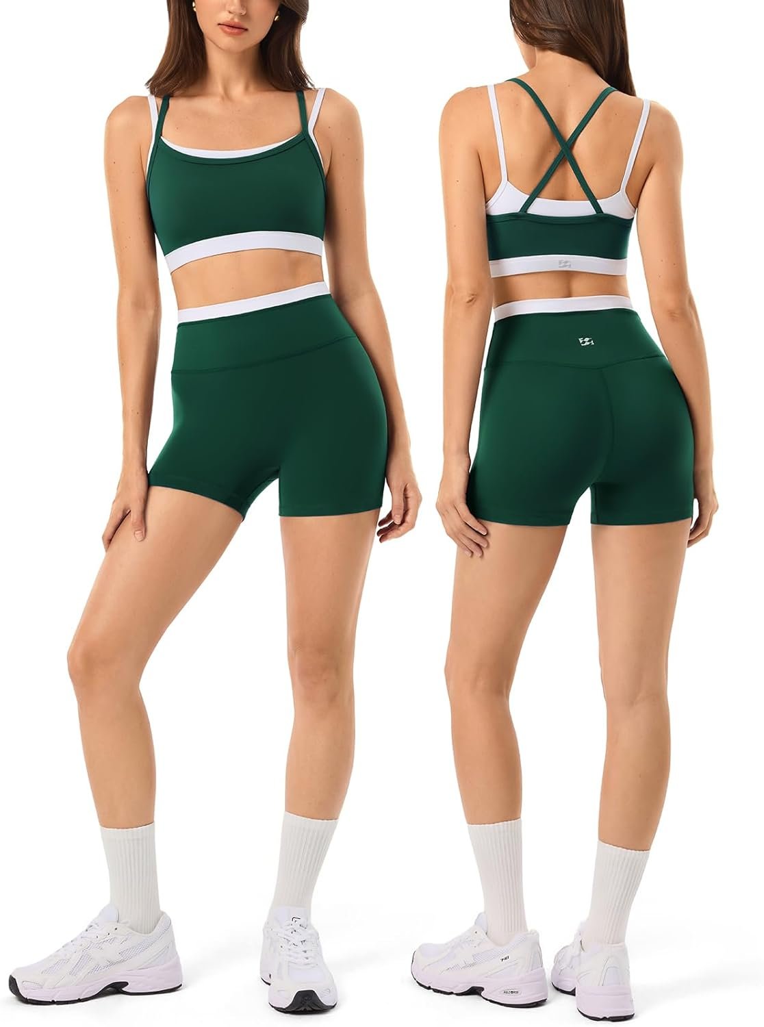2 Pieces Workout Sets for Women,Seamless Athletic Short with Double Layer Sports Bra,Gym Matching Outfits