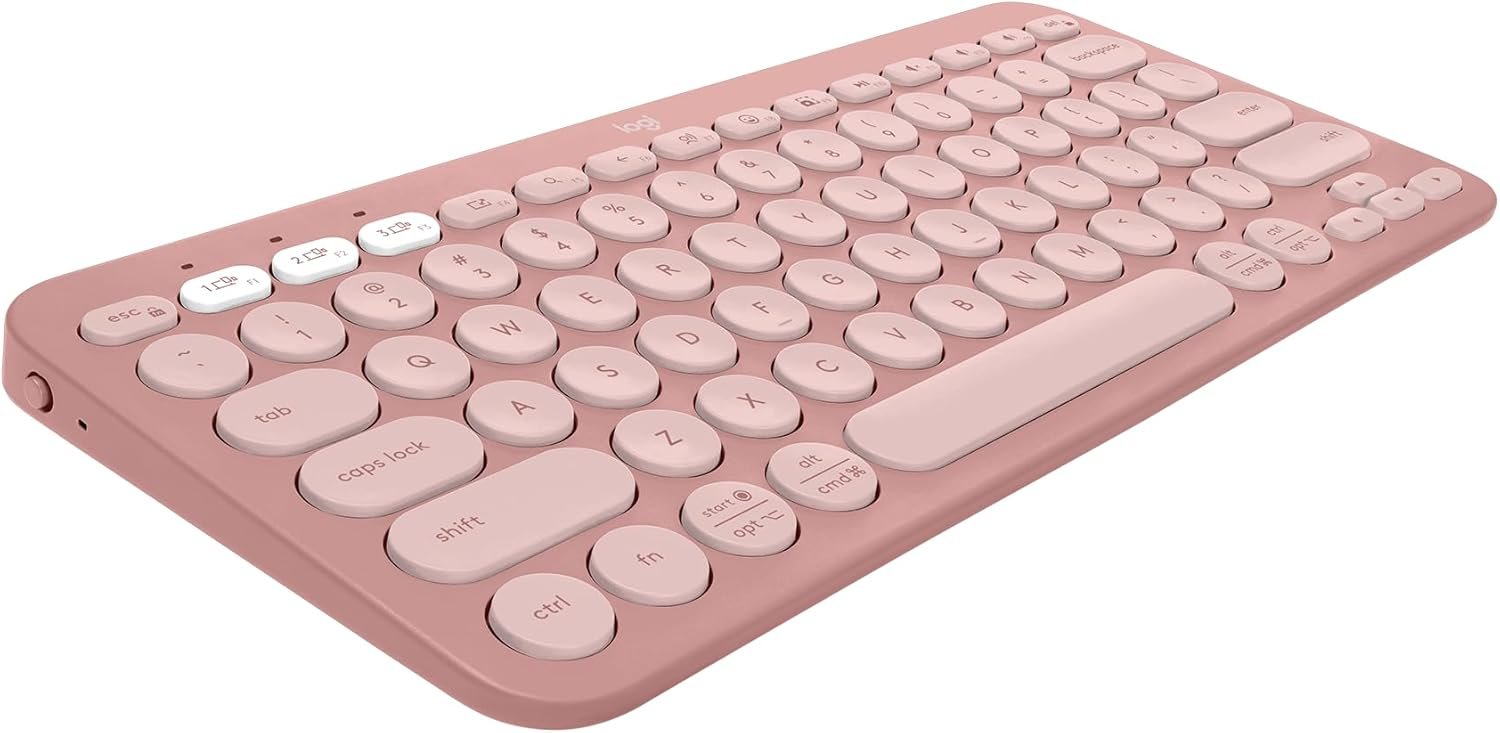 Logitech Pebble Keys 2 K380s, Multi-Device Bluetooth Wireless Keyboard with Customizable Shortcuts, Slim and Portable, Easy-Switch for Windows, macOS, iPadOS, Android, Chrome OS – Tonal Rose