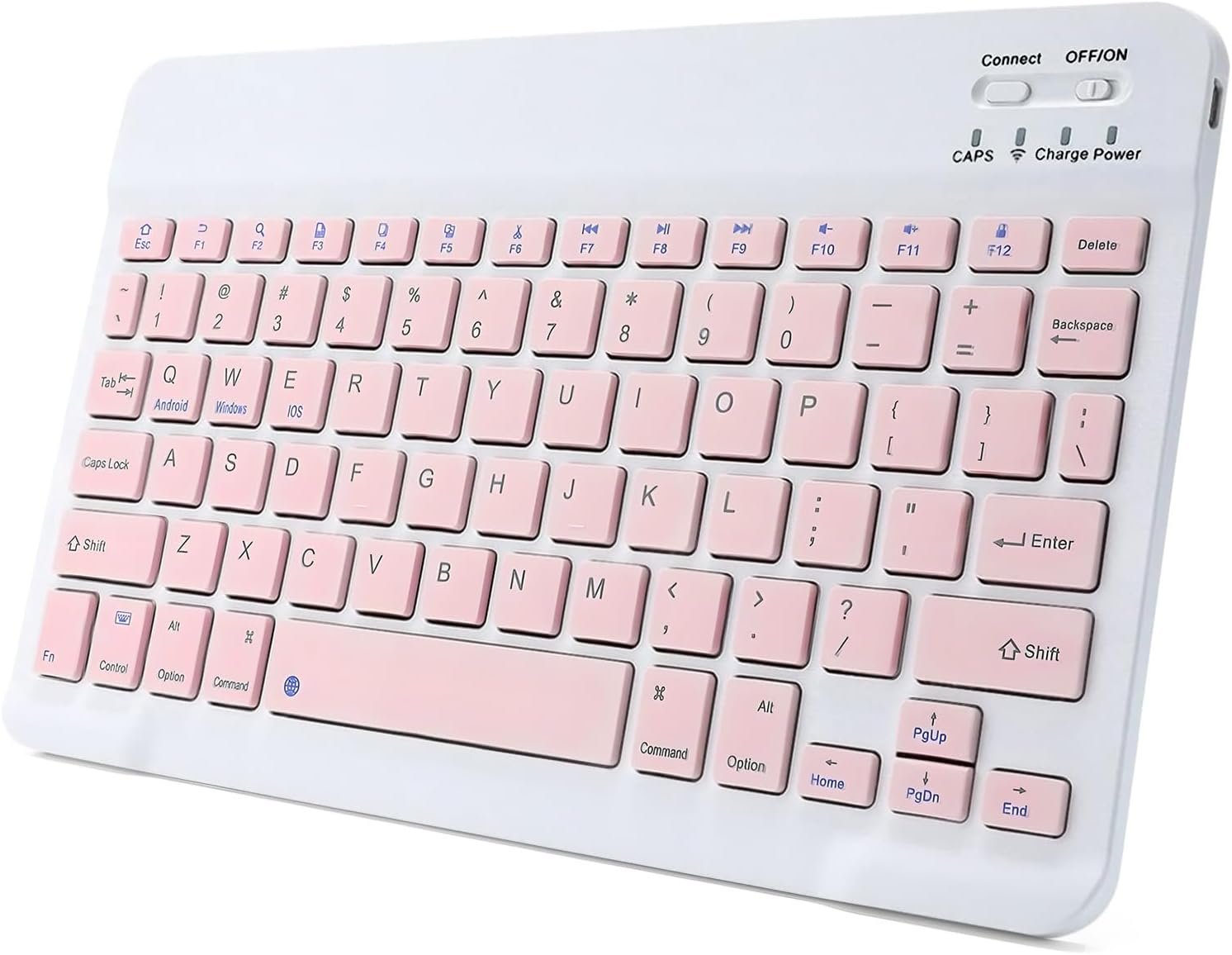 Bluetooth Keyboard for iPad, Rechargeable Slim Portable Wireless Keyboard for iPad Tablets, Compatible for All iOS/Windows/Android System Devices-Pink