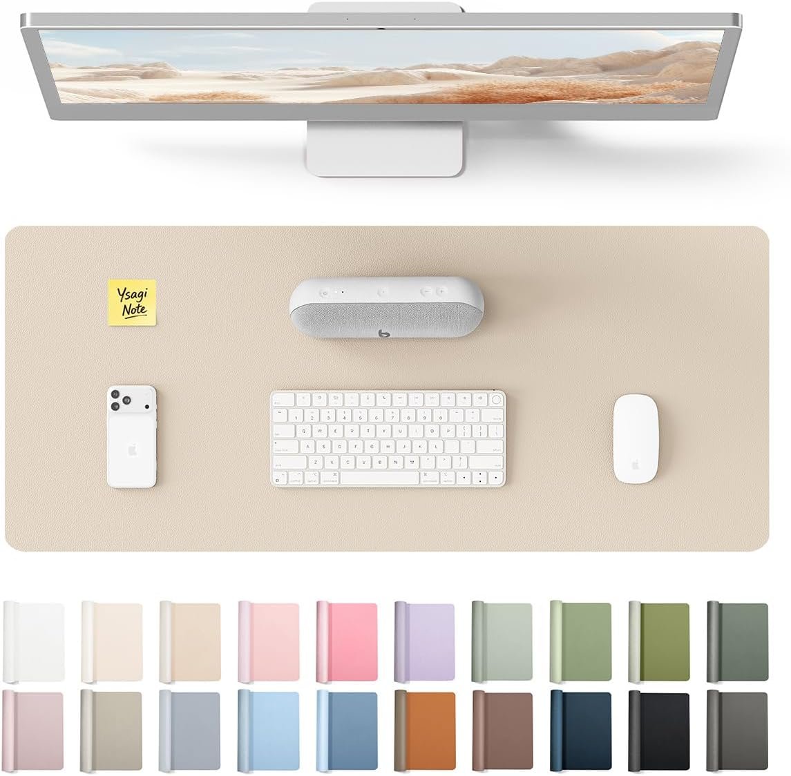 YSAGi Leather Desk Pad Protector, Office Desk Mat, Large Mouse Pad, Non-Slip PU Leather Desk Blotter, Waterproof Laptop Desk Writing Pad for Office and Home (23.6″ x 13.8″, Eggshell)