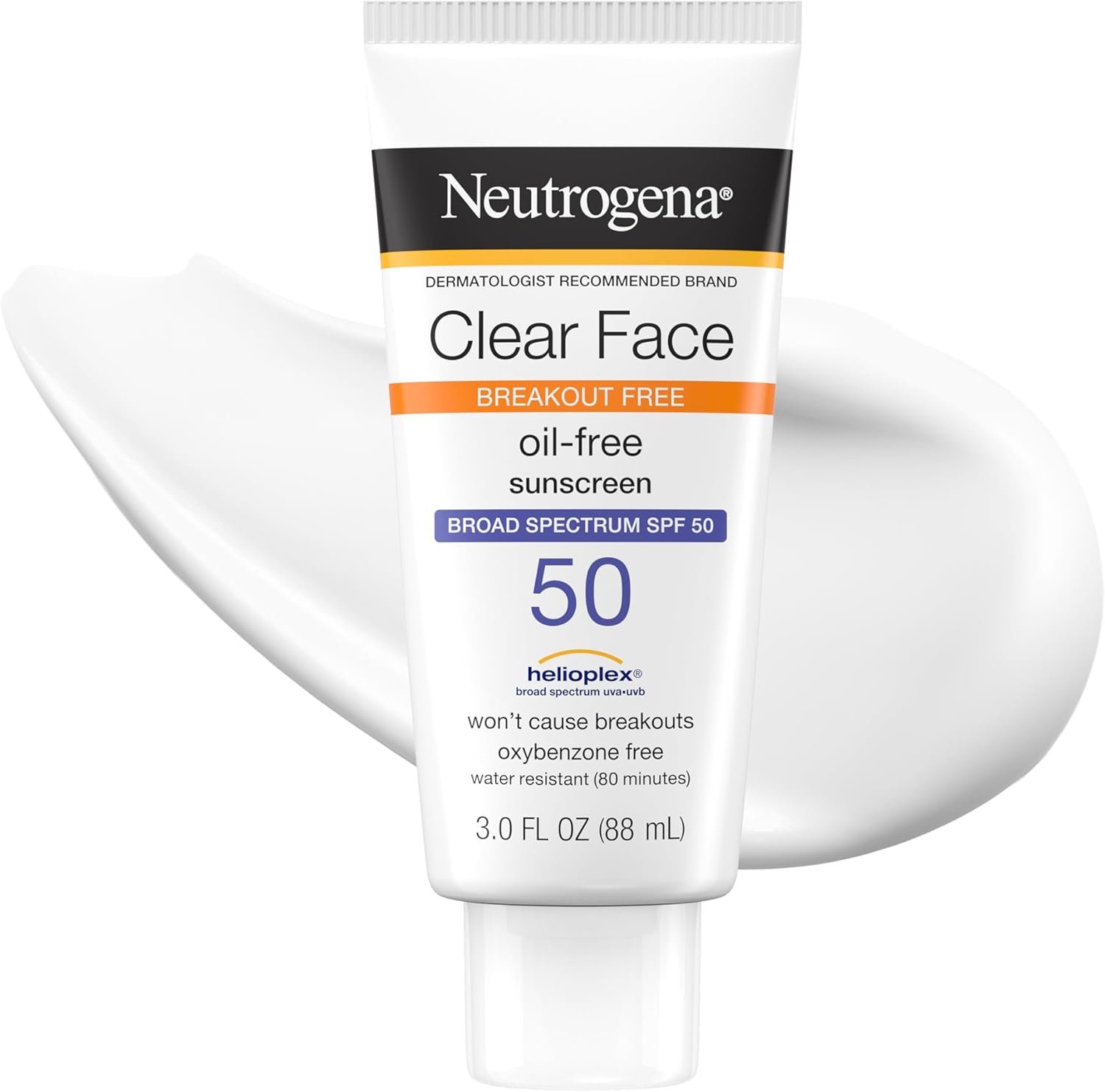 Neutrogena Clear Face Sunscreen Lotion for Acne-Prone Skin, Broad Spectrum SPF 50, Sunscreen for Face & Oily Skin, Oil-,Fragrance- & Oxybenzone-Free, Water Resistant, Matte, Unscented, 3 Fl Oz
